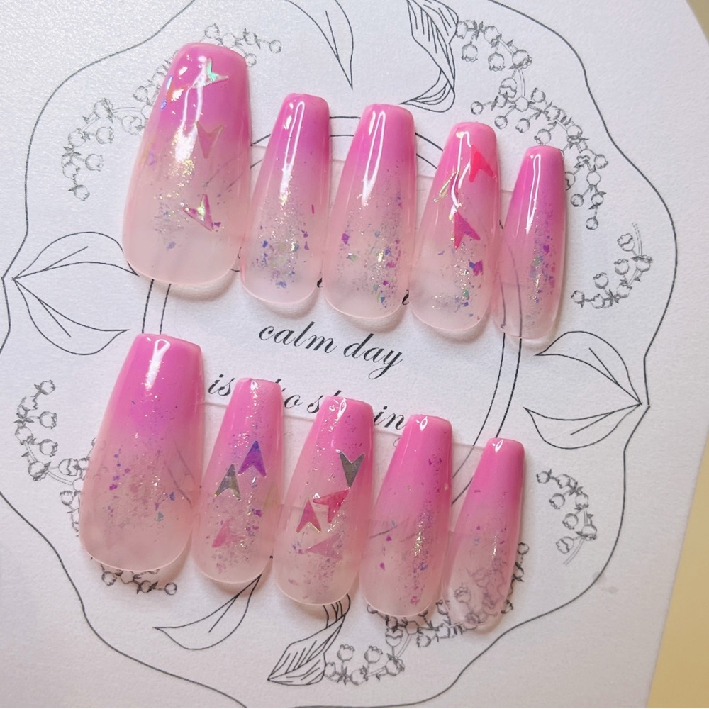 Gradient French glitter nail, acrylic and press on nails, fake nails